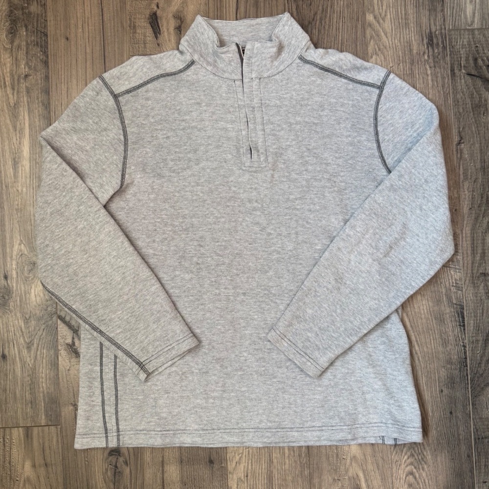 Kirkland Signature Mens Pima Cotton 1/4 Zip Pullover Sweatshirt Gray Size L